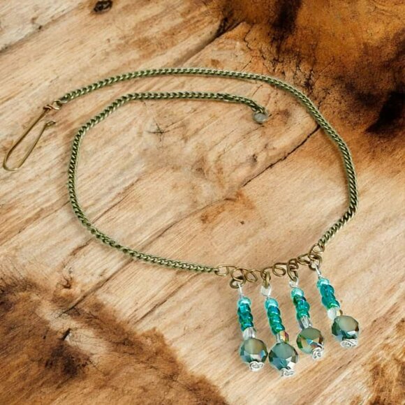 Bronze Beaded Charm Necklace, Boho Chic Statement Jewelry Artisan OOAK - Picture 1 of 7